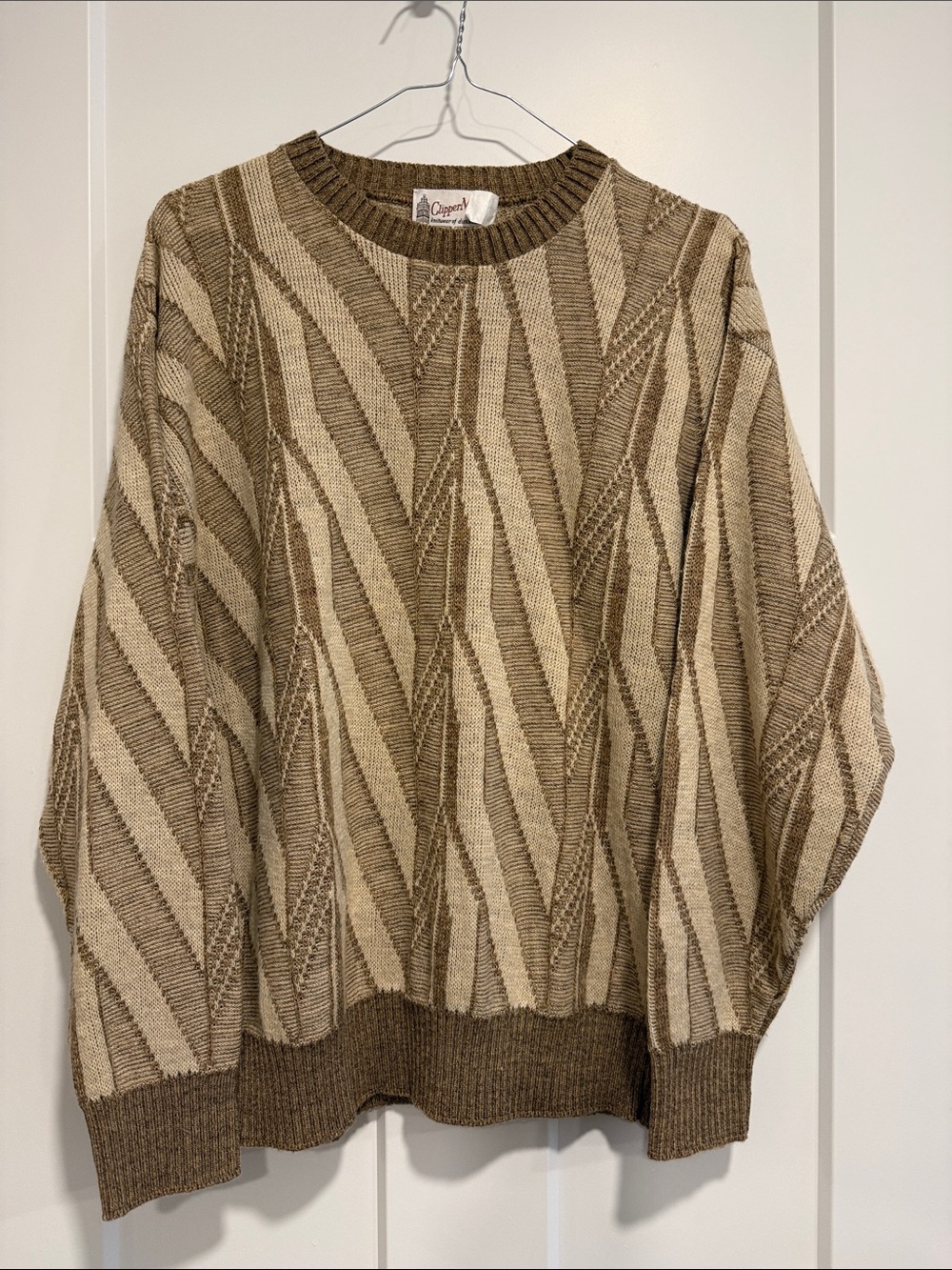 Vintage Men’s Clipper Mist Geometric Knit Sweater M Wool Blend USA